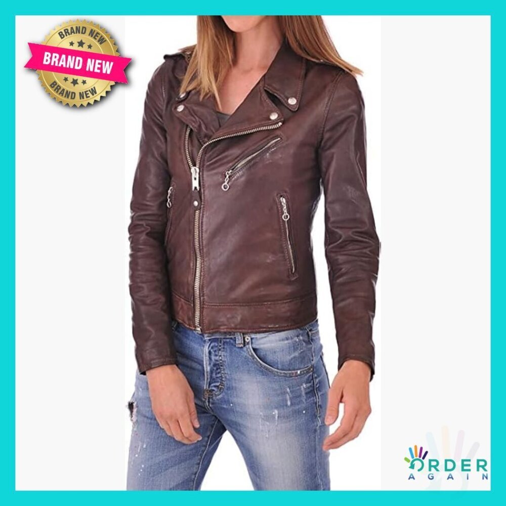 Lambskin Leather Moto Jacket Genuine Soft Biker Style Modern Chic